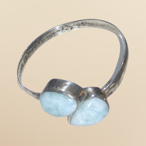 Natural Larimar Sterling Silver Bypass Ring Size 12 Handmade - Picture 7 of 7